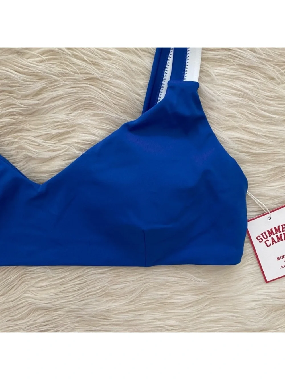 Andie Rockley Bikini Top Swimsuit Mazarine Dark Blue White Sporty Vacation L